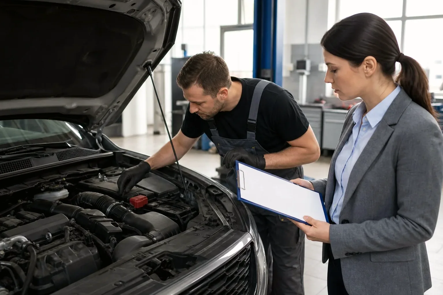 Profissional de despachante fazendo cadastro de motor em ambiente de trabalho.